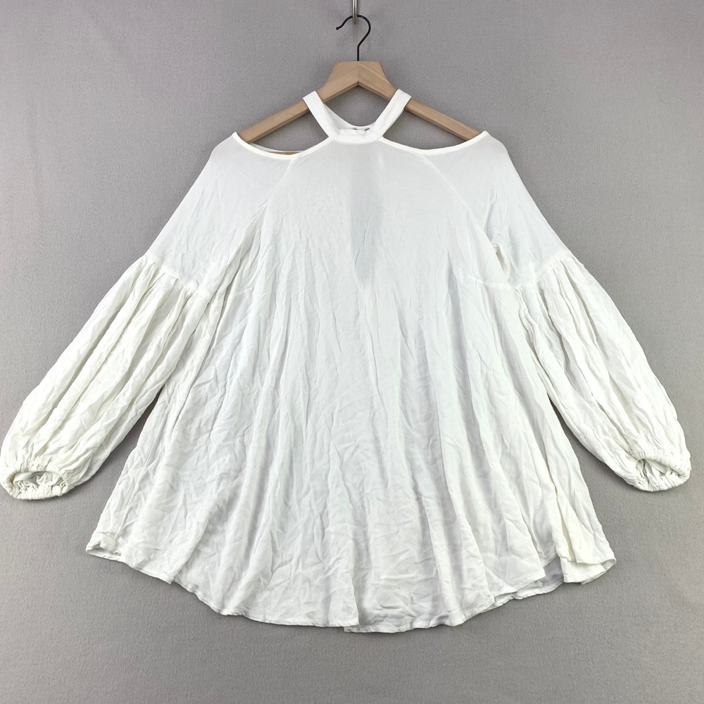Free People Cold Shoulder Blouse Womens S White Boho Balloon Sleeve Prairie